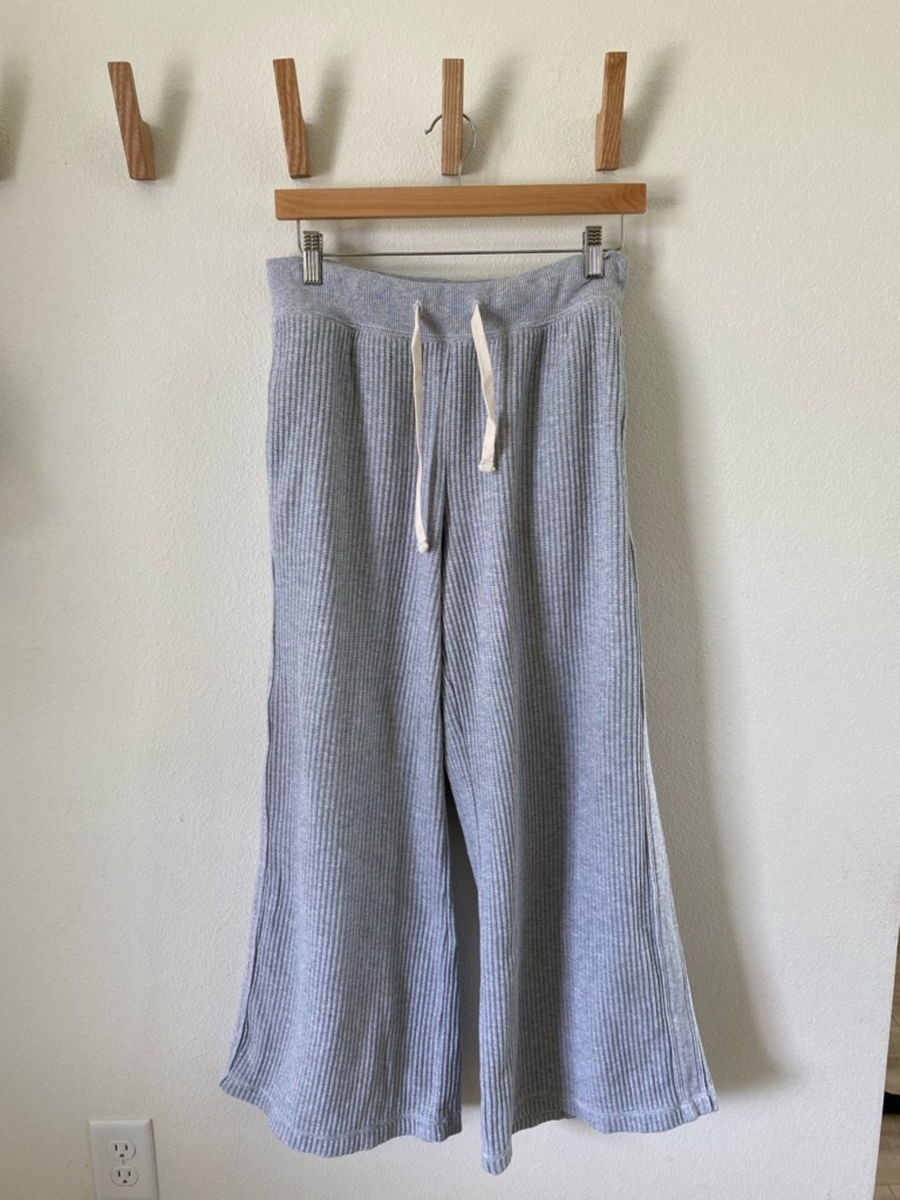 aerie Ribbed Wide-Leg Sweatpants - Light Gray